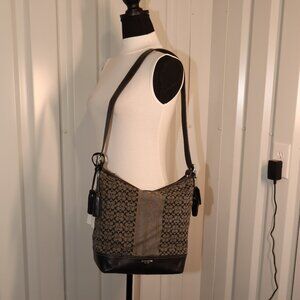 Coach Legacy Signature Stripe Duffle Shoulder Bag Black Gray D1271-19918 Adjust